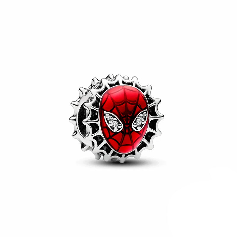Marvel Spider-Man Face Charm featuring a red mask, black web lines, and sparkling crystal accents.