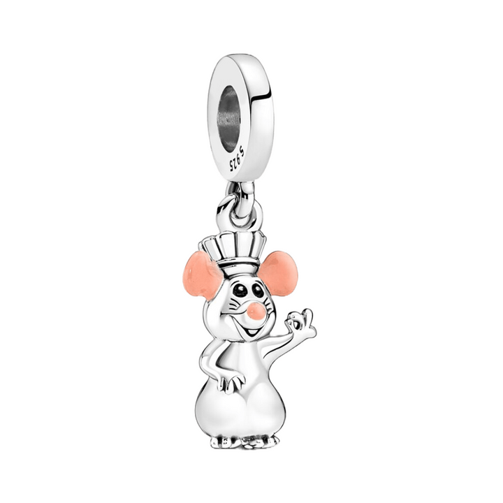 Disney Ratatouille Remy Dangle Charm featuring Remy the chef character in detailed silver and enamel design.