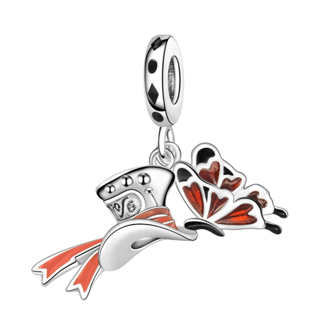 Mad Hatter dangle charm from Disney Alice in Wonderland with iconic hat and red enamel butterfly