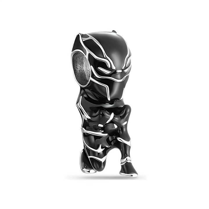 Marvel Black Panther Charm showcasing sleek black enamel and polished silver details.