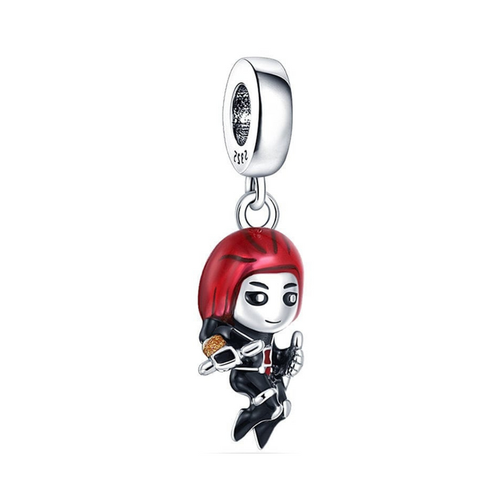 Marvel Black Widow Dangle Charm featuring Black Widow with red hair and black tactical suit.