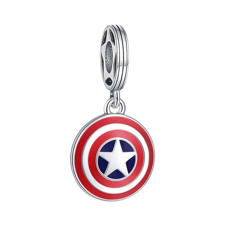 Marvel Captain America Shield Dangle Charm featuring a vibrant red, white, and blue shield design.