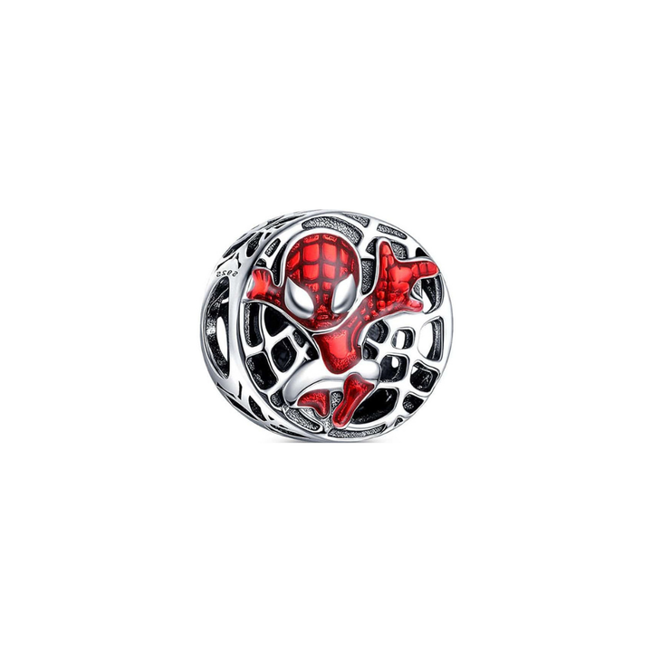 Marvel Spider-Man Soaring City Web Charm featuring Spider-Man in a web design crafted with red enamel and sterling silver.