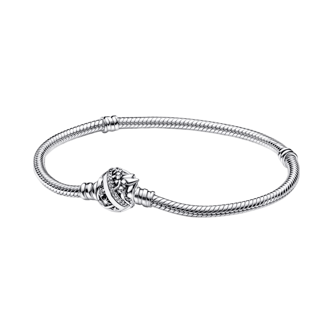 Tinker Bell Snake Chain Bracelet featuring a sleek snake chain and a beautifully detailed clasp.