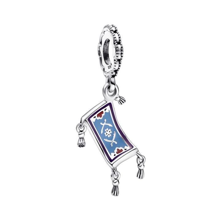 Aladdin Magic Carpet Dangle Charm featuring vibrant blue and red enamel details, capturing Disney's magic.