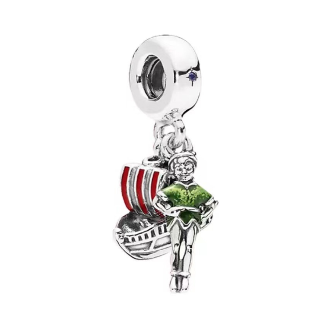 Disney Peter Pan and Ship Dangle Charm featuring Tinker Bell and a vibrant pirate ship design.