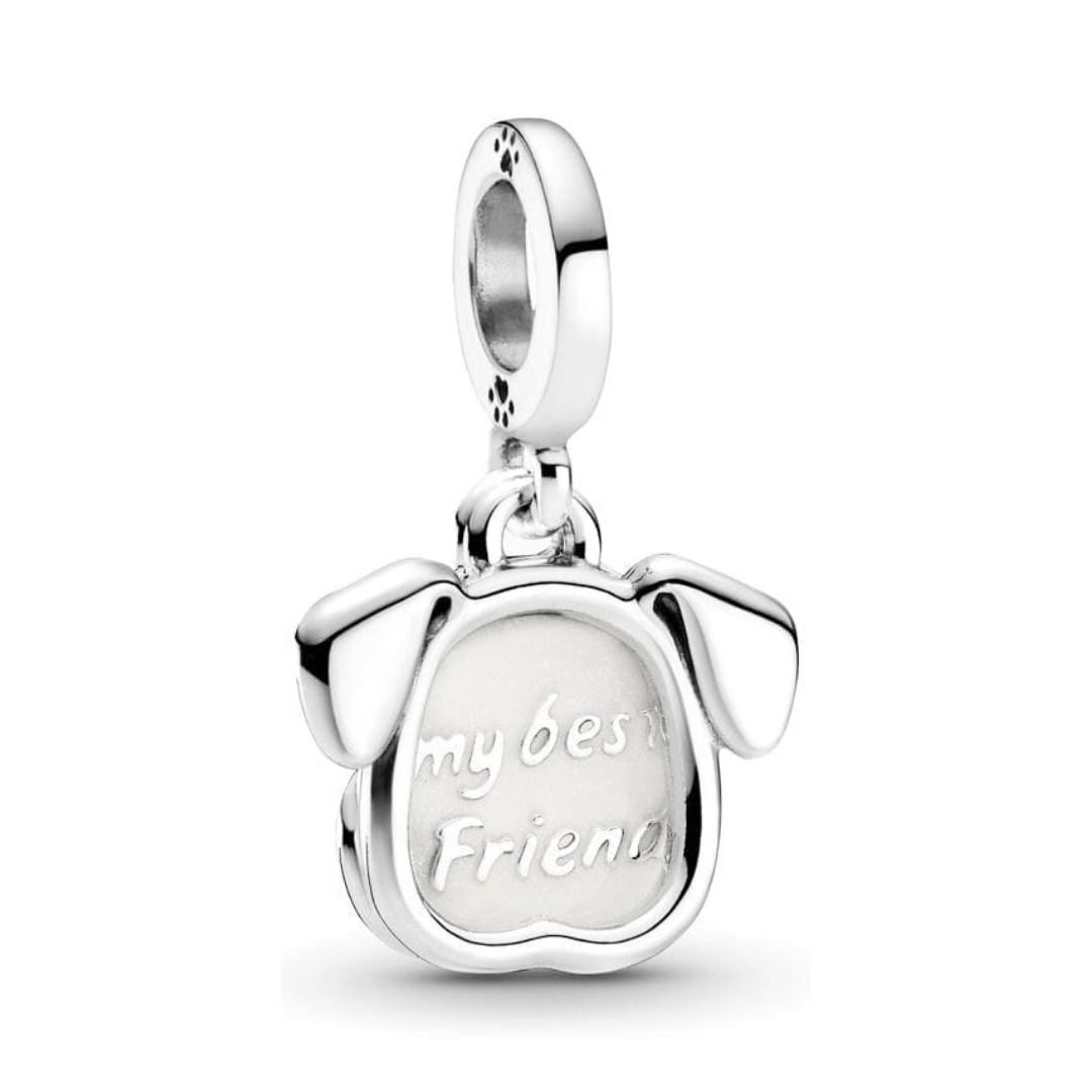 Best Friend Dog Dangle Charm in sterling silver with cute dog ears and engraved 'my best friend' design.
