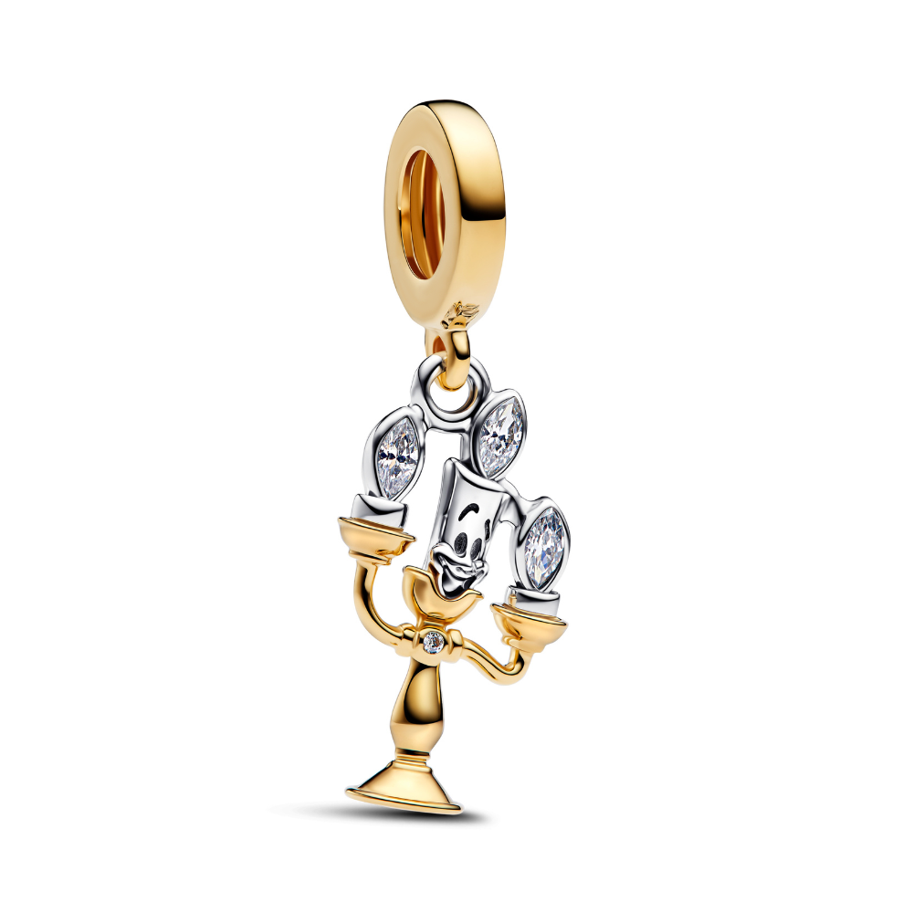 Disney Beauty and the Beast Lumiere dangle charm in gold and silver with sparkling stone accents