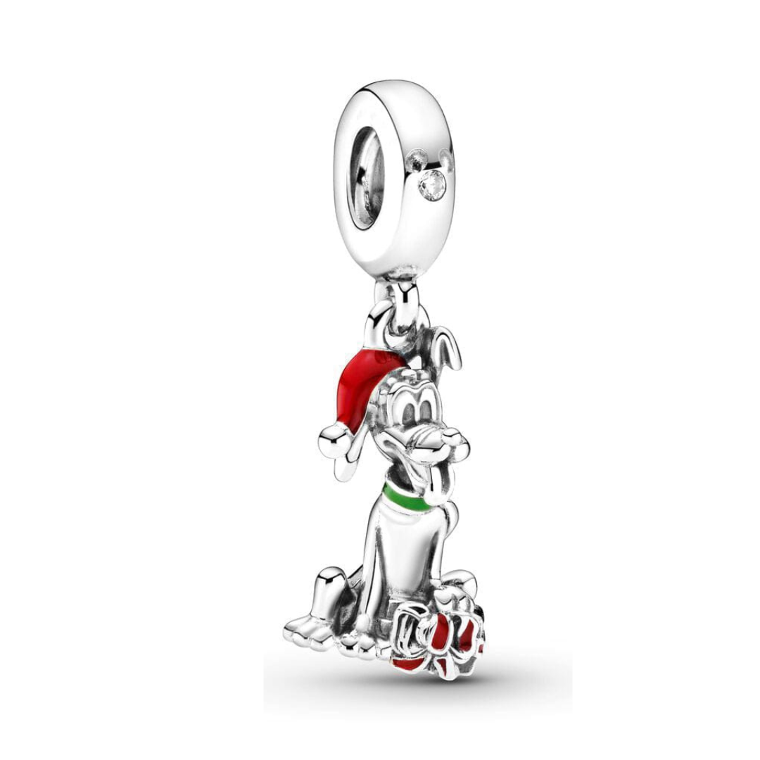 Disney Goofy Christmas Dangle Charm with Goofy in a Santa hat and gift.
