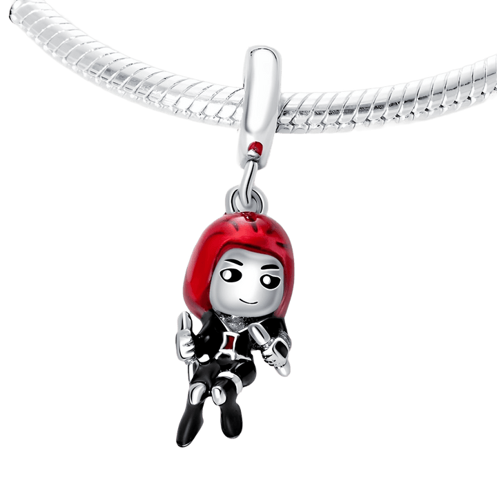 Marvel Black Widow Dangle Charm featuring a cute charm with red hair and black tactical suit.