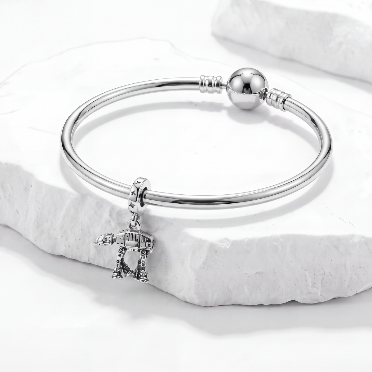 Dark Side Star Wars Charms bracelet featuring an AT AT Walker charm on a silver bangle.