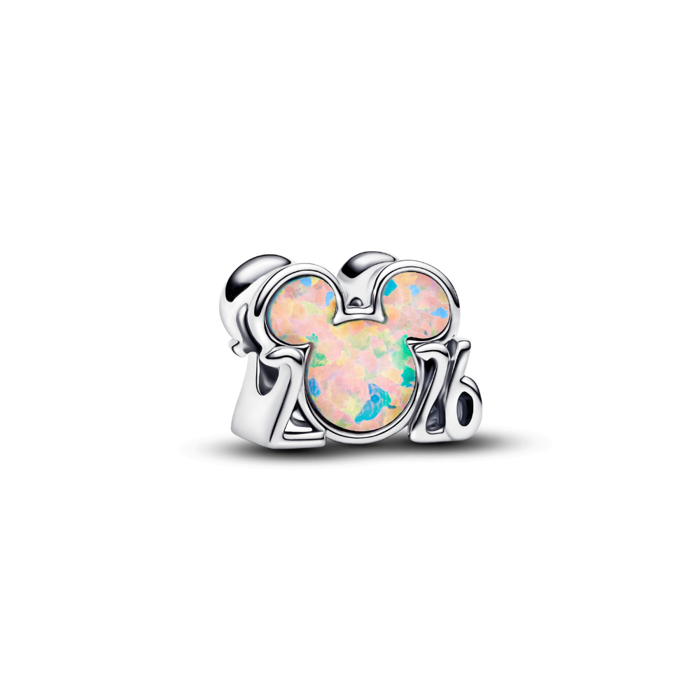 Disney Mickey Mouse 2026 Tribute Charm with colorful opal design and silver accents