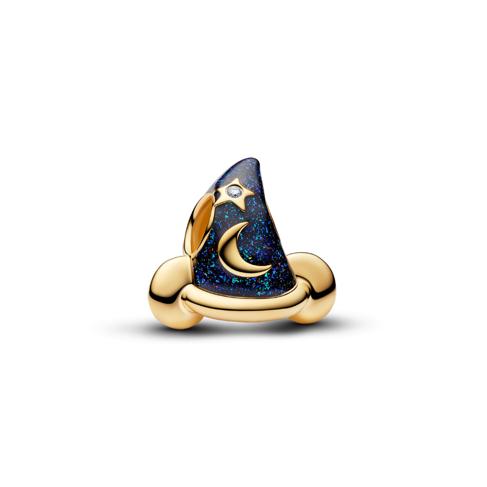 Disney Mickey Mouse Sorcerers Magic Hat Charm featuring a mystical design with stars and a moon.