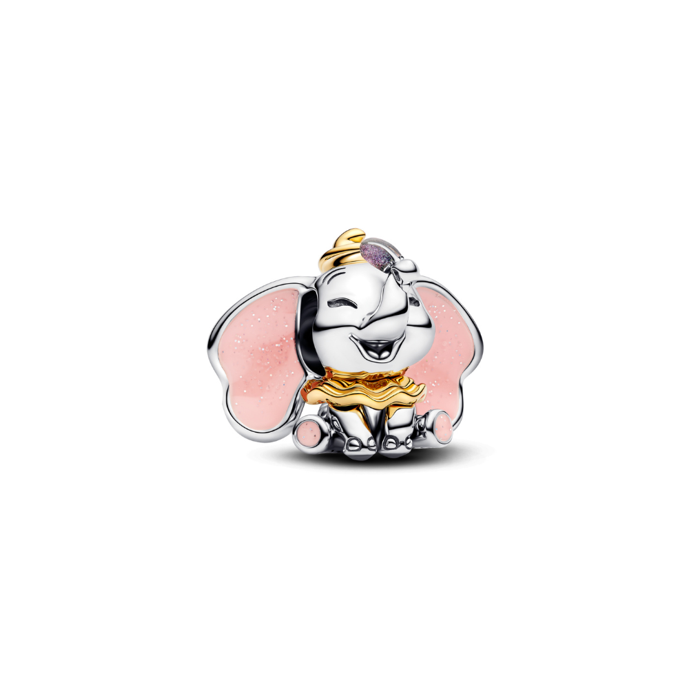 Disney Dumbo Dream Big Baby Charm depicting a joyful Dumbo with pink ears and a golden crown.
