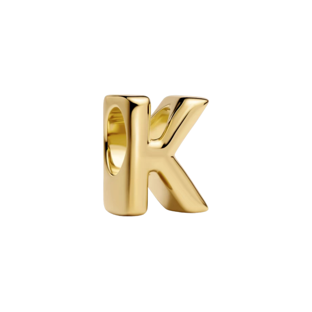 Gold Alphabet Charms A–Z letter K charm in shiny gold finish, perfect for personalized jewelry gifts.