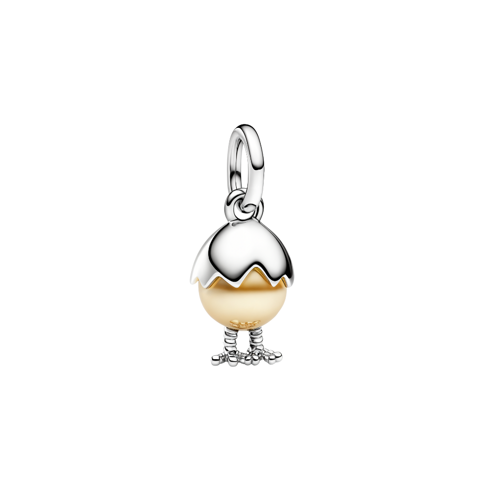 Golden Hatching Chick Dangle Charm with golden finish and silver shell detail, representing new beginnings.