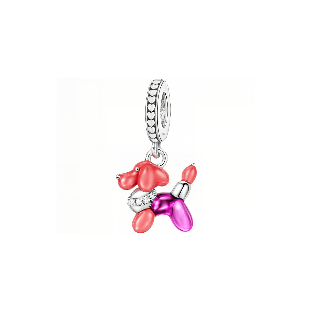 Poodle Balloon Animal Dangle Charm featuring colorful enamel and sterling silver detailing, perfect for charm bracelets.