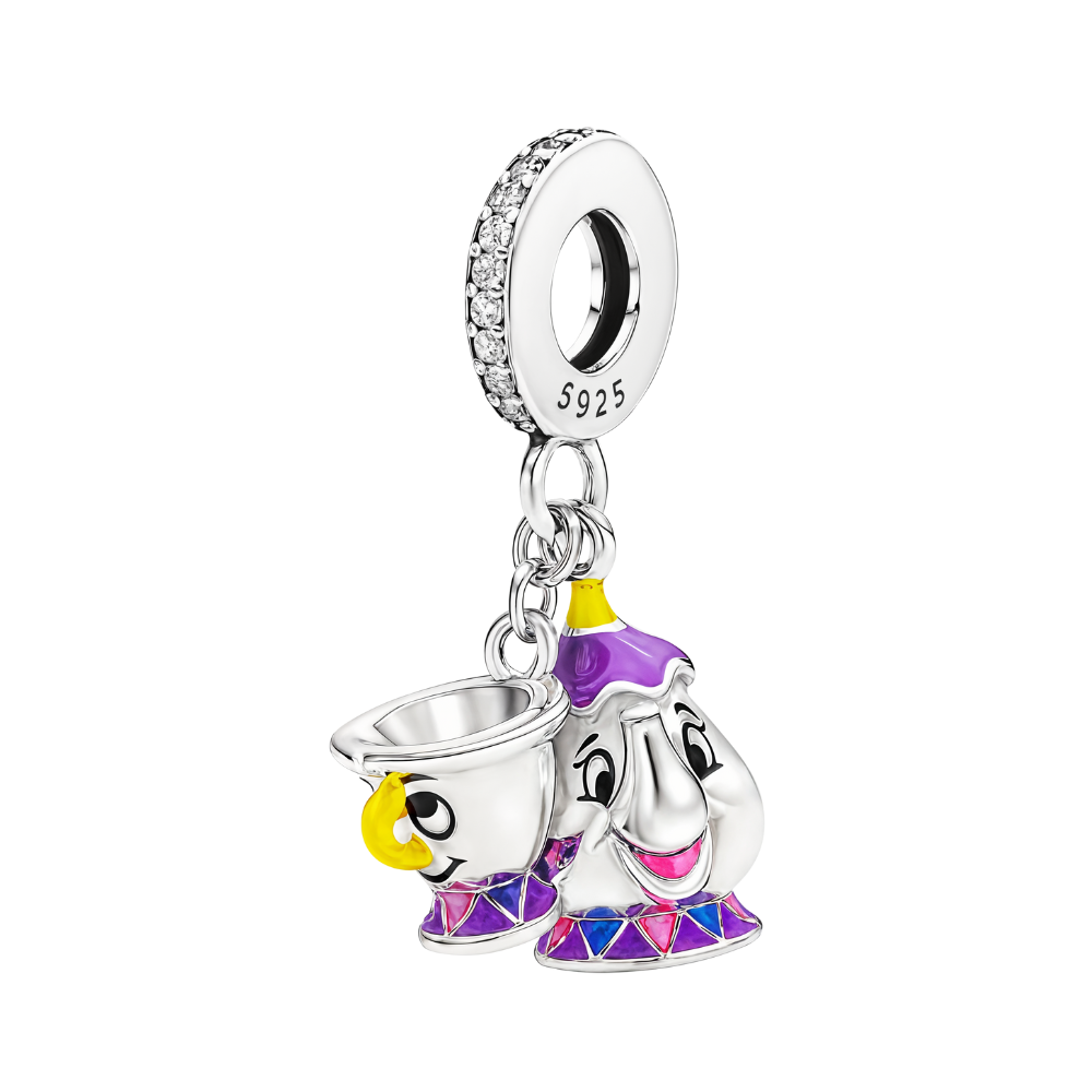 Disney Beauty and the Beast Colorful Mrs Potts and Chip Dangle Charm featuring Mrs Potts and Chip designs.