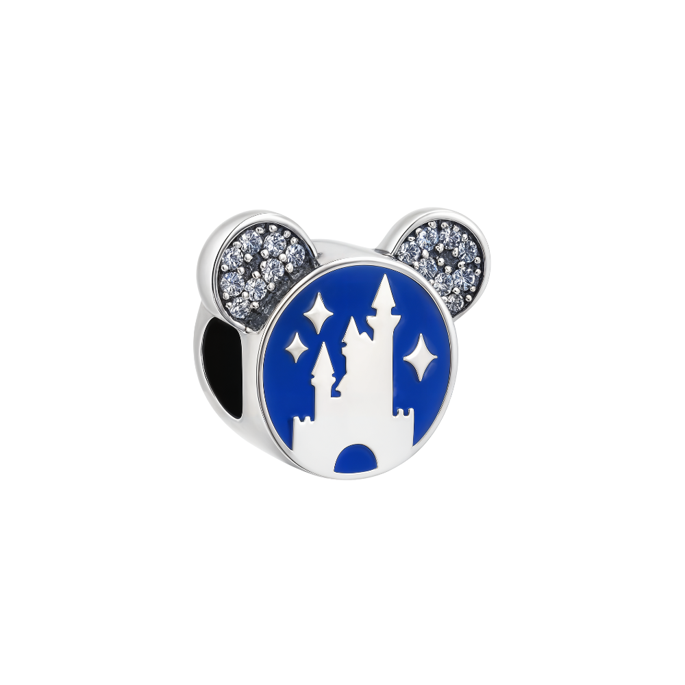 Disney Mickey Where Dreams Come Home Charm featuring deep blue castle and sparkling Mickey ears