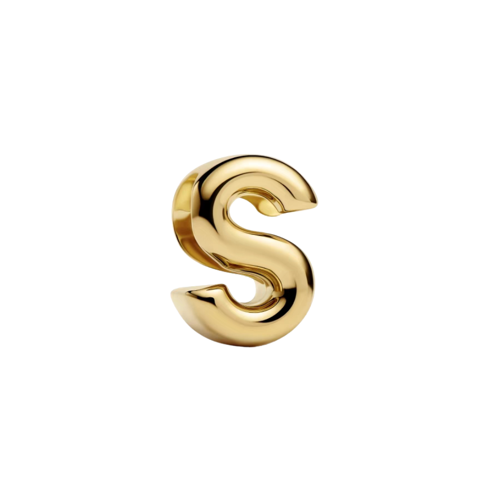 Gold Alphabet Charms A–Z letter S charm in shiny gold finish for personalized jewelry.