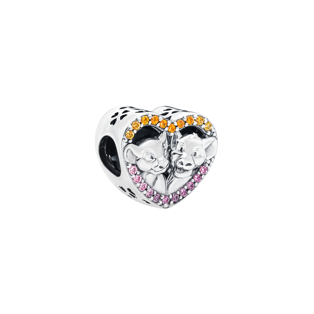 Disney The Lion King Simba and Pumbaa Heart Charm featuring vibrant colors and friendship design