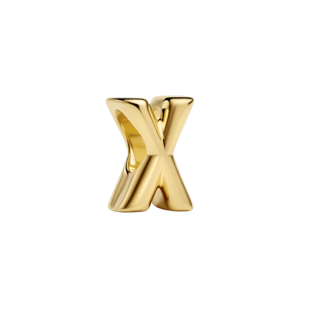 Gold Alphabet Charms A–Z, gold 'X' charm in stylish design for personalized jewelry.