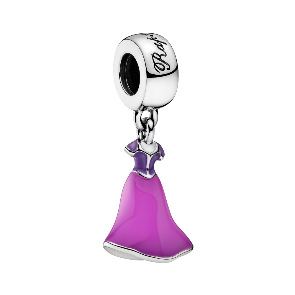 Disney Tangled Rapunzel Dress Dangle Charm featuring a purple dress design with silver accents.