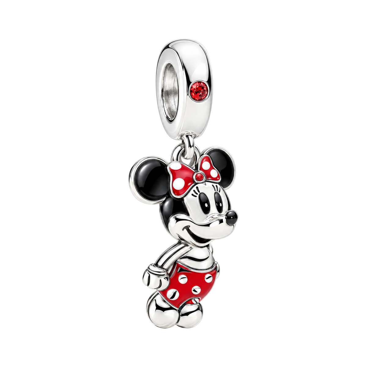 Sterling silver Disney Minnie Mouse Red Dress Dangle Charm with red polka dot details.
