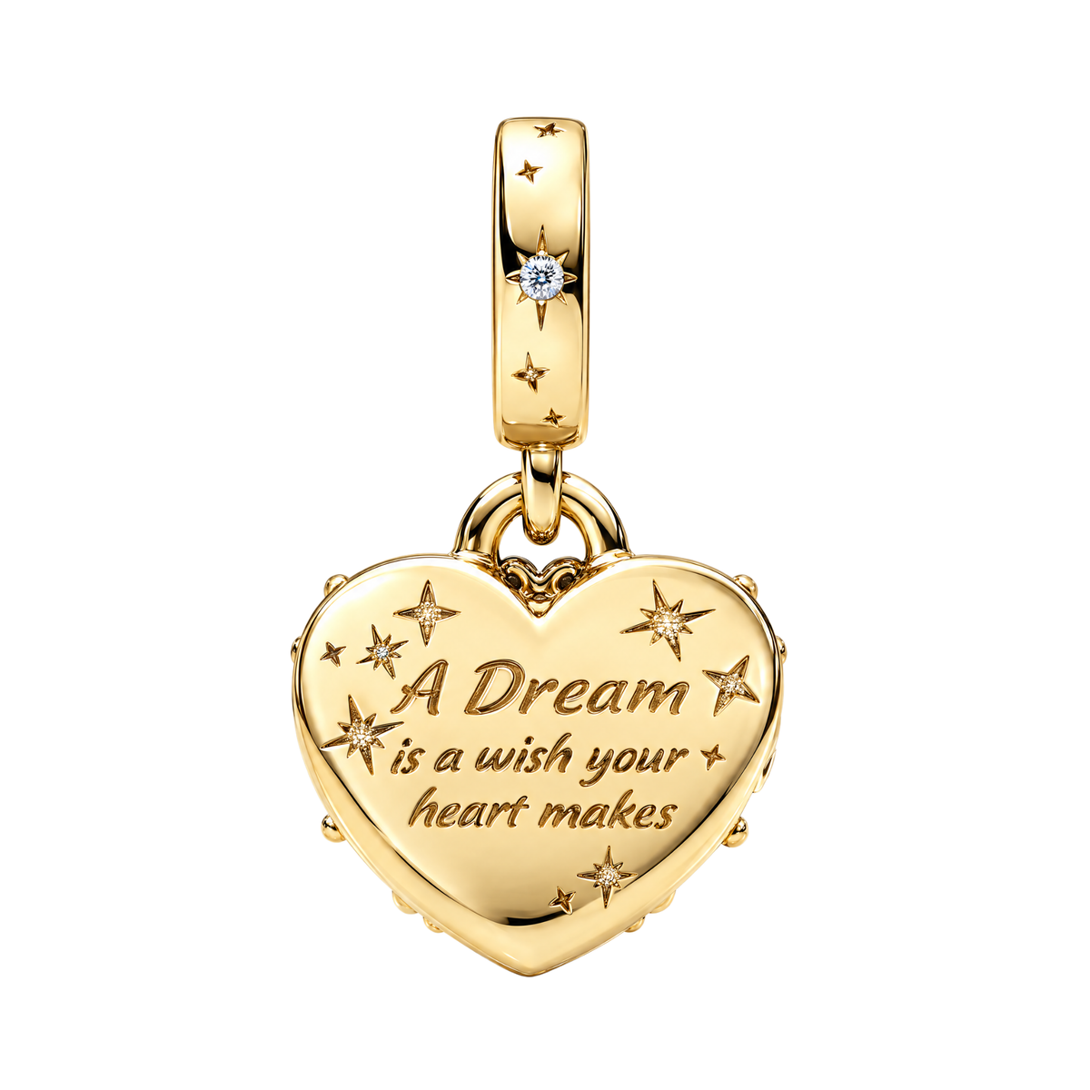 Disney Cinderella Enchanted Carriage Dangle Charm gold heart with A Dream is a wish your heart makes engraving.