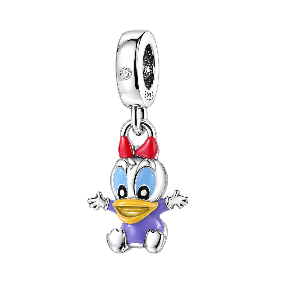 Disney Baby Daisy Duck Dangle Charm in sterling silver with colorful enamel detailing.