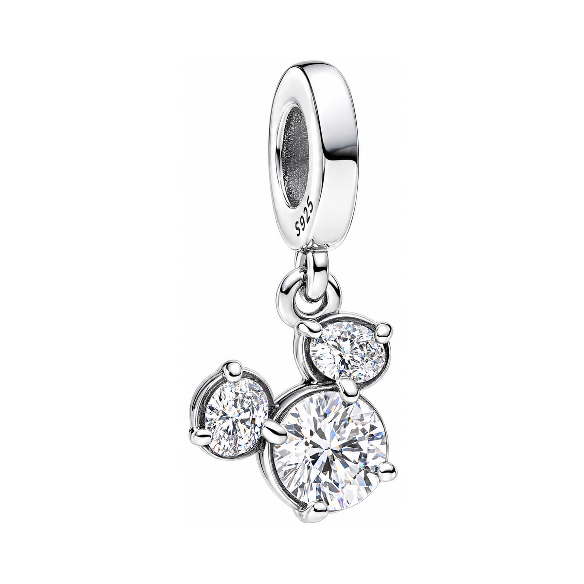 Disney Mickey Mouse Sparkle Dangle Charm featuring sparkling clear crystals in sterling silver.