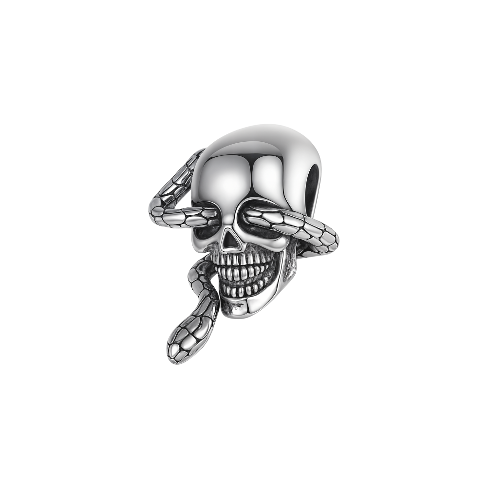 See No Evil Skull Halloween Charm with a grinning skull and skeletal hands, perfect for a dramatic jewellery collection.