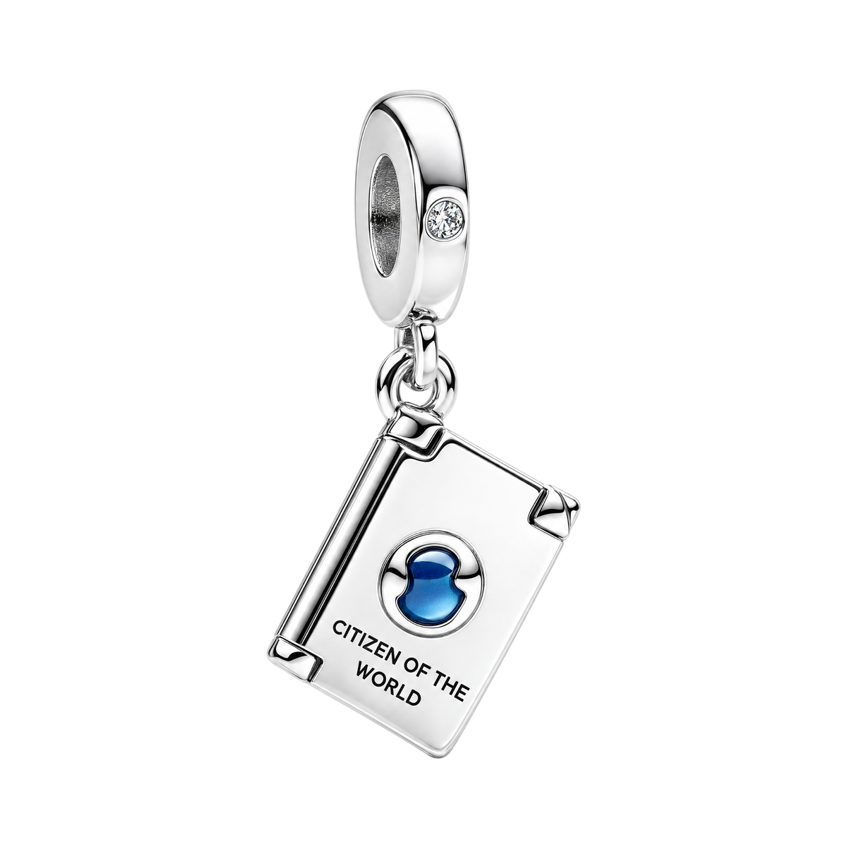 Citizen of the World Passport Dangle Charm in sterling silver with blue globe detail.