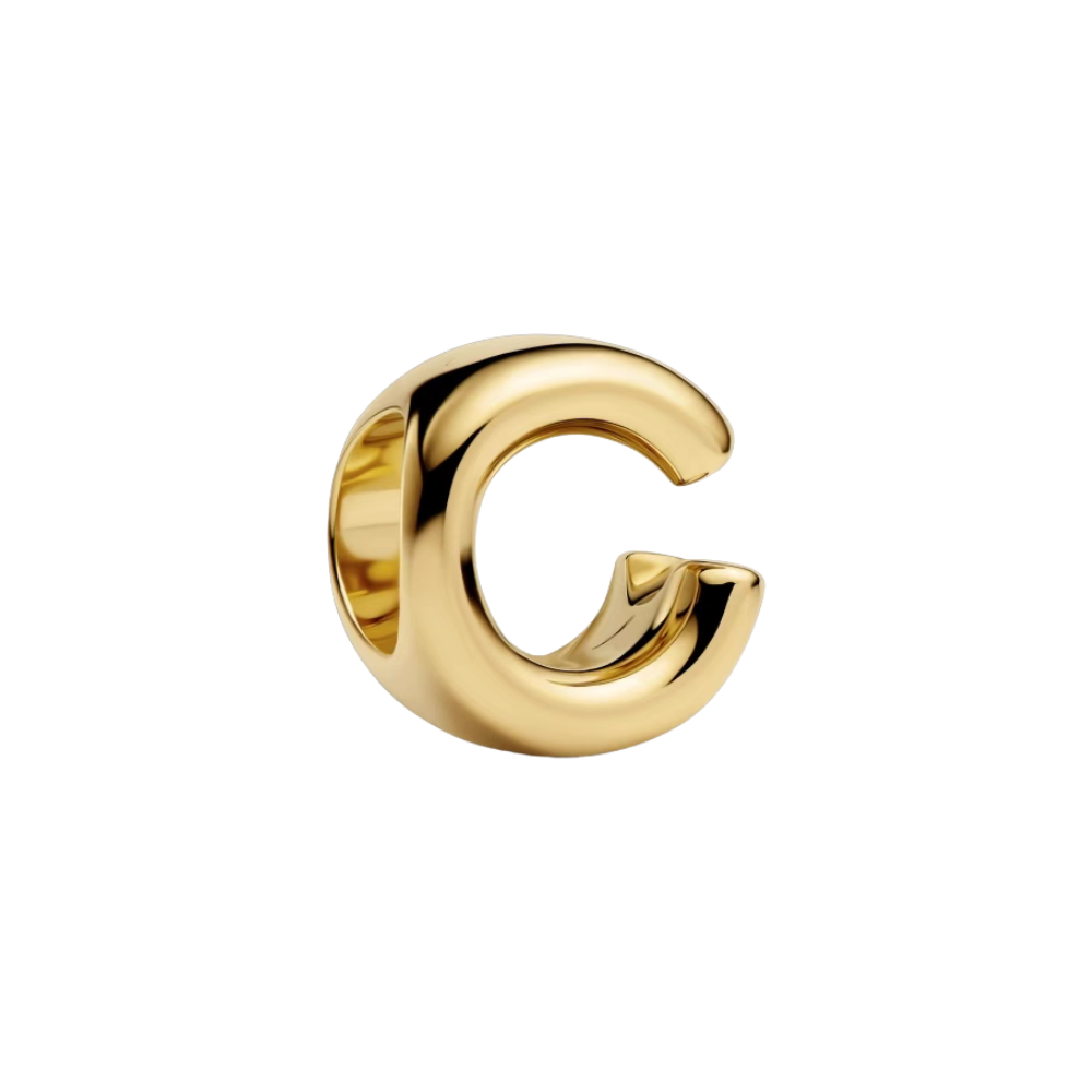 Gold Alphabet Charms A–Z in a shiny gold finish, featuring the letter C, perfect for personalized jewellery.