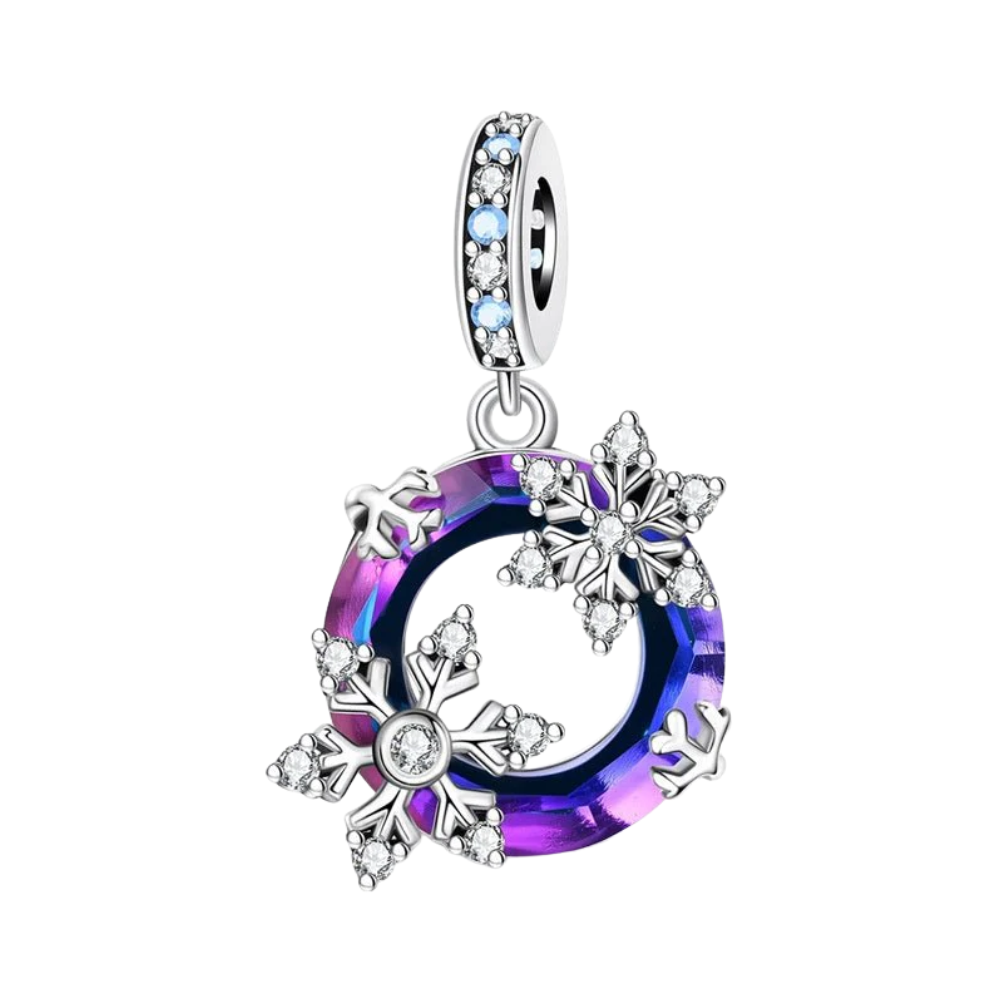 Purple Crystal Snowflake Winter Dangle Charm featuring a purple and blue ombre design with sparkling snowflakes.