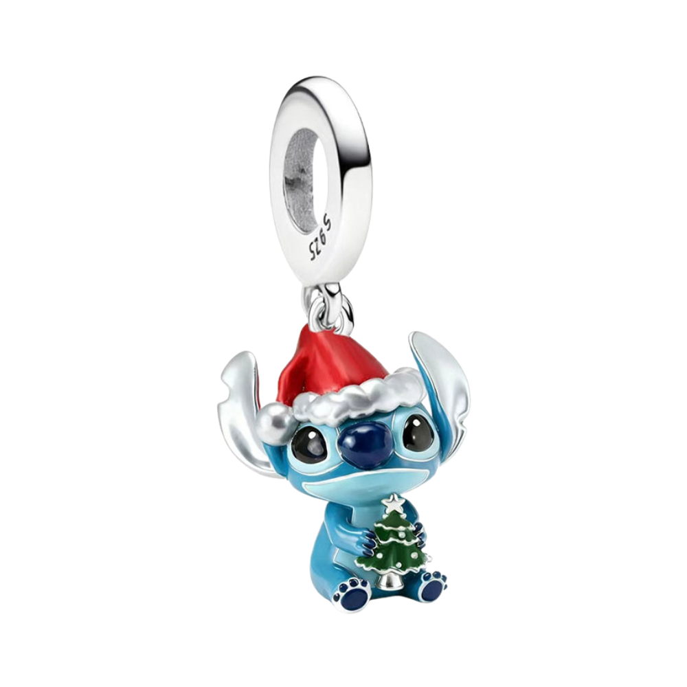 Disney Lilo & Stitch Christmas Stitch Dangle Charm with Stitch in a Santa hat holding a tiny Christmas tree.