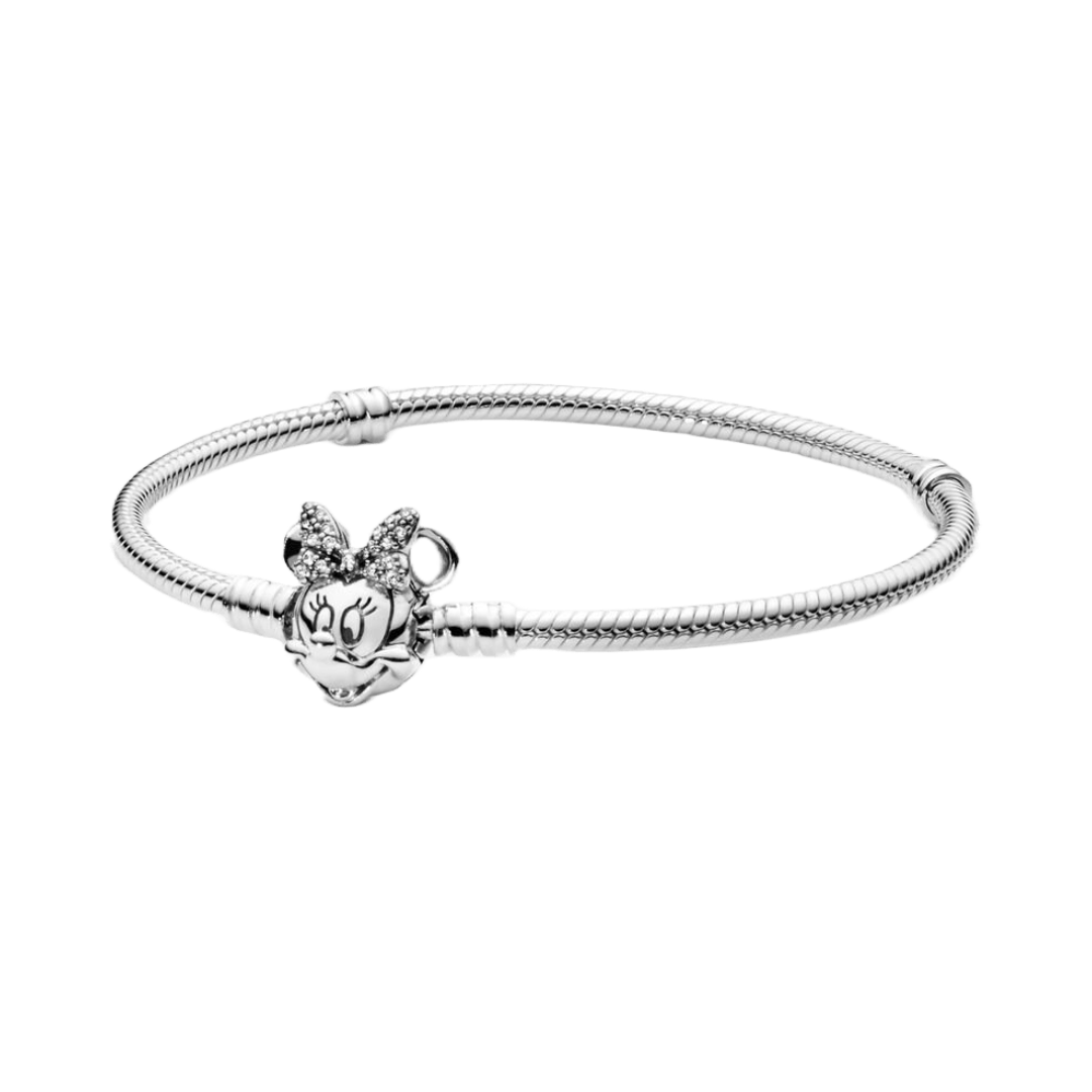 Disney Minnie Mouse Pave Clasp Snake Chain Bracelet featuring a charming Minnie head design.