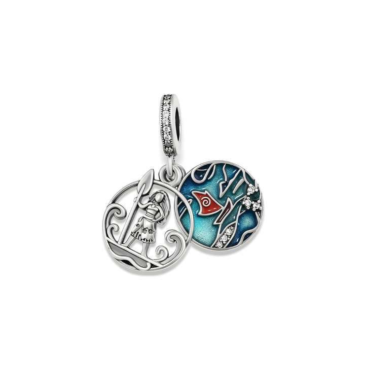 Disney Moana Double Dangle Charm featuring a character silhouette and ocean-inspired design.