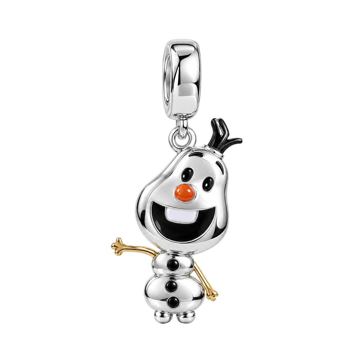 Disney Frozen Baby Olaf Dangle Charm in sterling silver with enamel details and gold-tone arms.