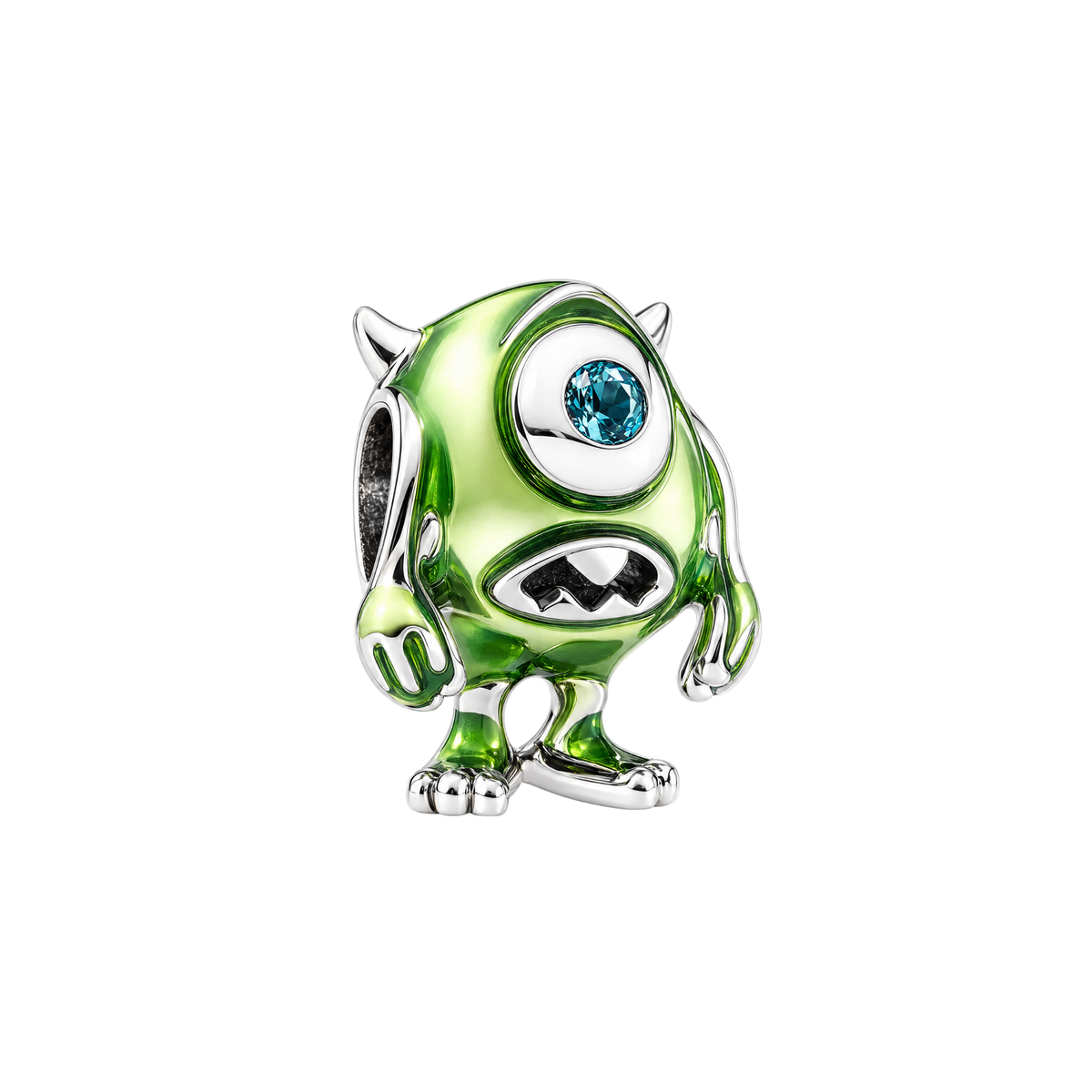 A green enamel Disney Monsters Inc Mike Wazowski Charm with a blue crystal eye.