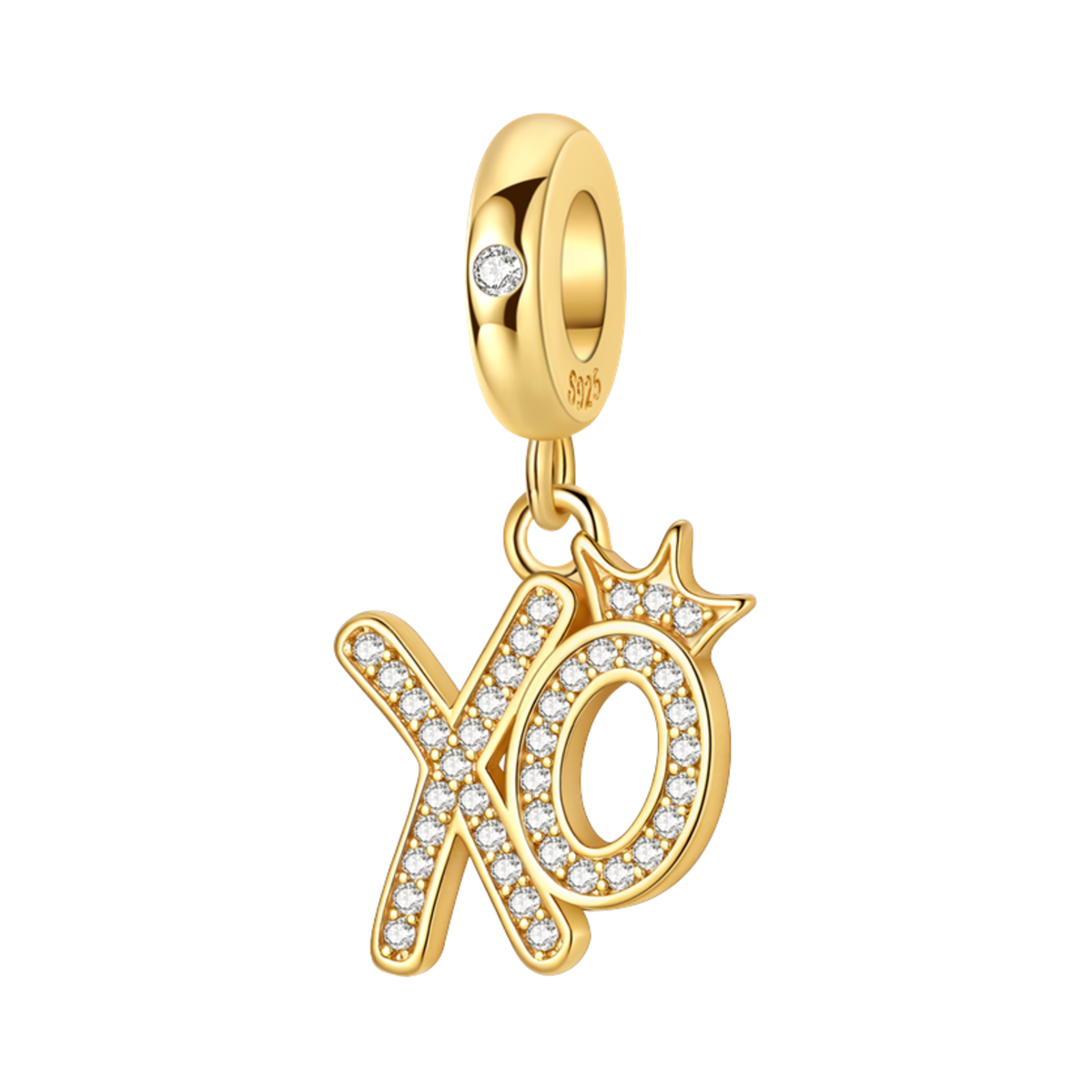 Gold Sparkling XO Hugs & Kisses Dangle Charm with crown and sparkling stones