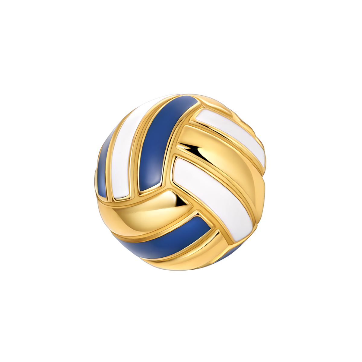 Gold Volleyball Charm featuring a gold volleyball with blue and white panel details, perfect for fans of the sport.