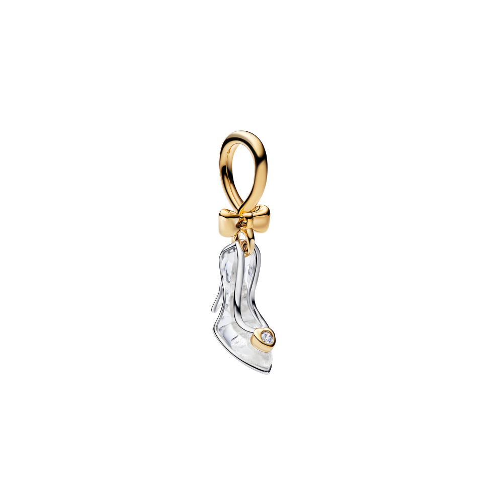Disney Cinderella Glass Slipper Dangle Charm featuring a gold and clear design with a crystal accent.