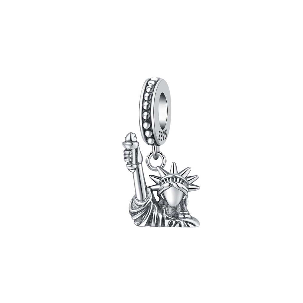 Statue of Liberty New York Dangle Charm in oxidised silver with intricate details and raised torch.