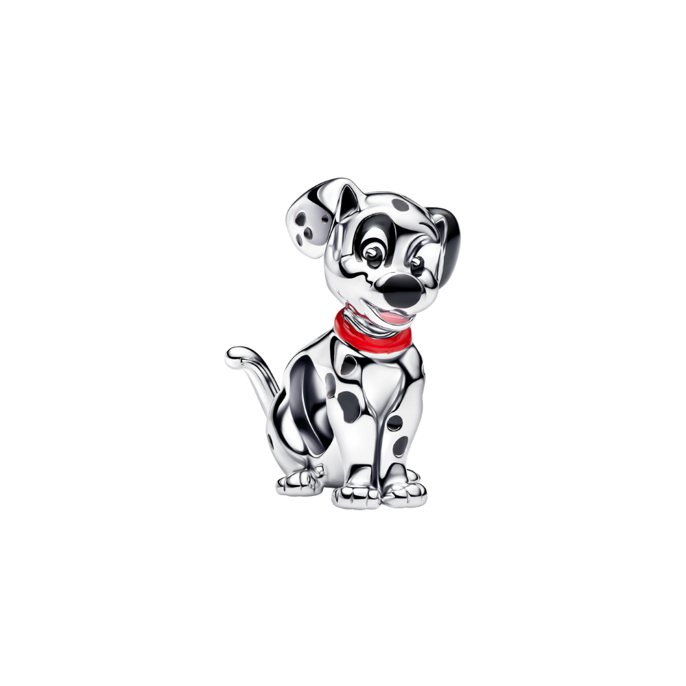 Disney 101 Dalmatians Patch Charm in silver featuring black spots and a red collar.