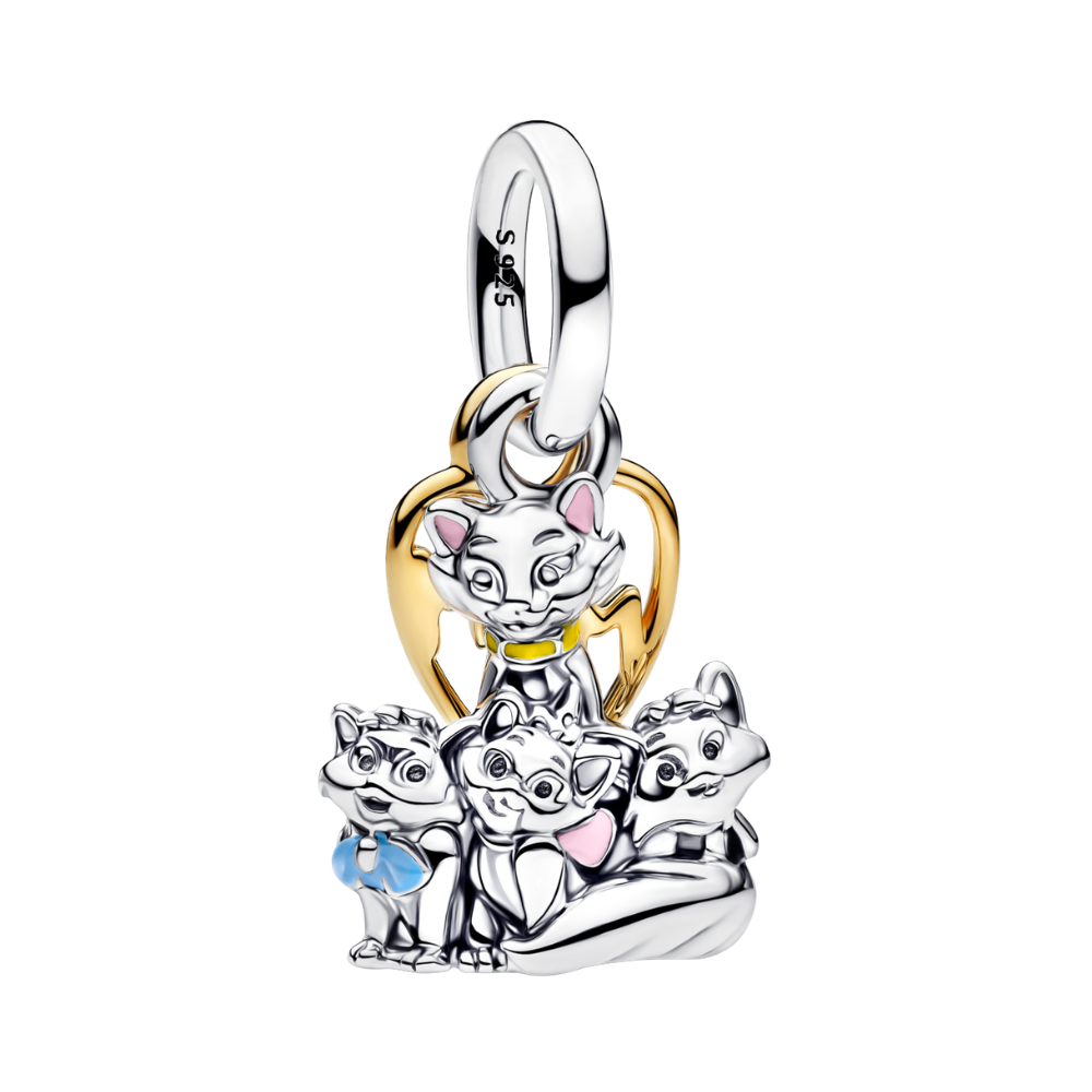 Disney Aristocats Duchess & Kittens Pendant featuring Duchess and her three kittens in polished silver and gold.
