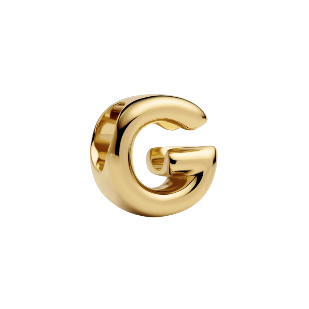 Gold Alphabet Charms A–Z style G charm showcasing a polished gold finish, perfect for personalized jewelry.