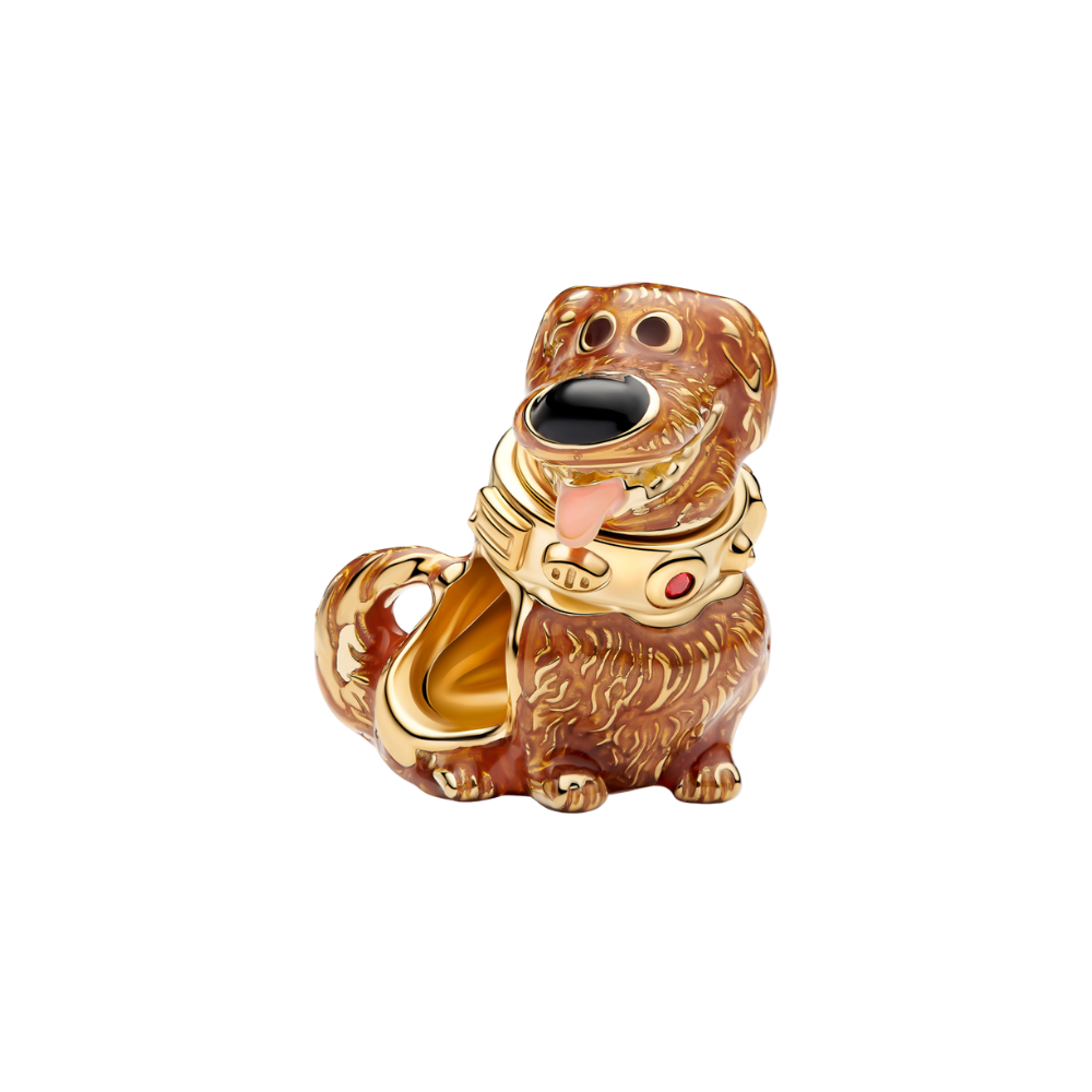 Disney Up Dug the Dog Charm featuring warm brown enamel and gold detailing, perfect for any Disney fan.
