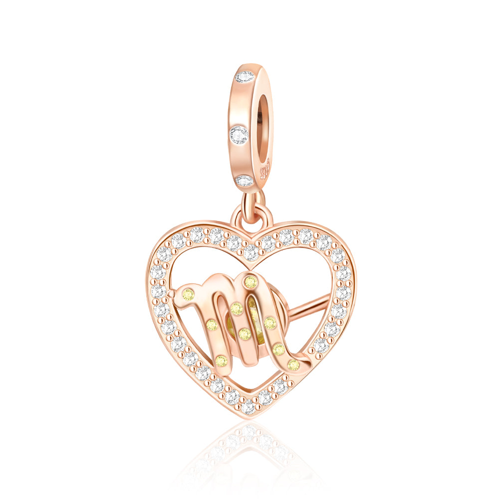 Rose Gold Sparkling Scorpio Dangle Charm featuring pavé crystals and citrine stones in a heart design.