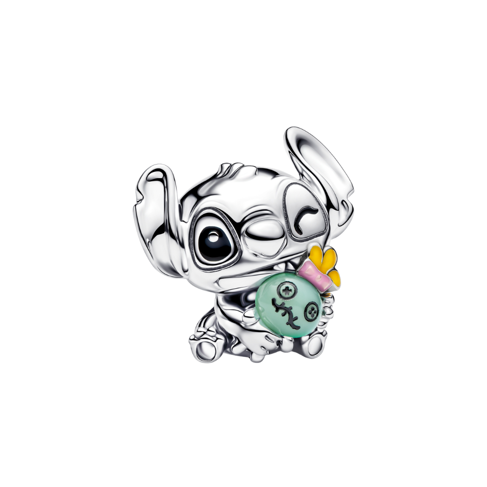 Disney Lilo and Stitch with Scrump Charm featuring Stitch holding Scrump doll in vibrant colors.